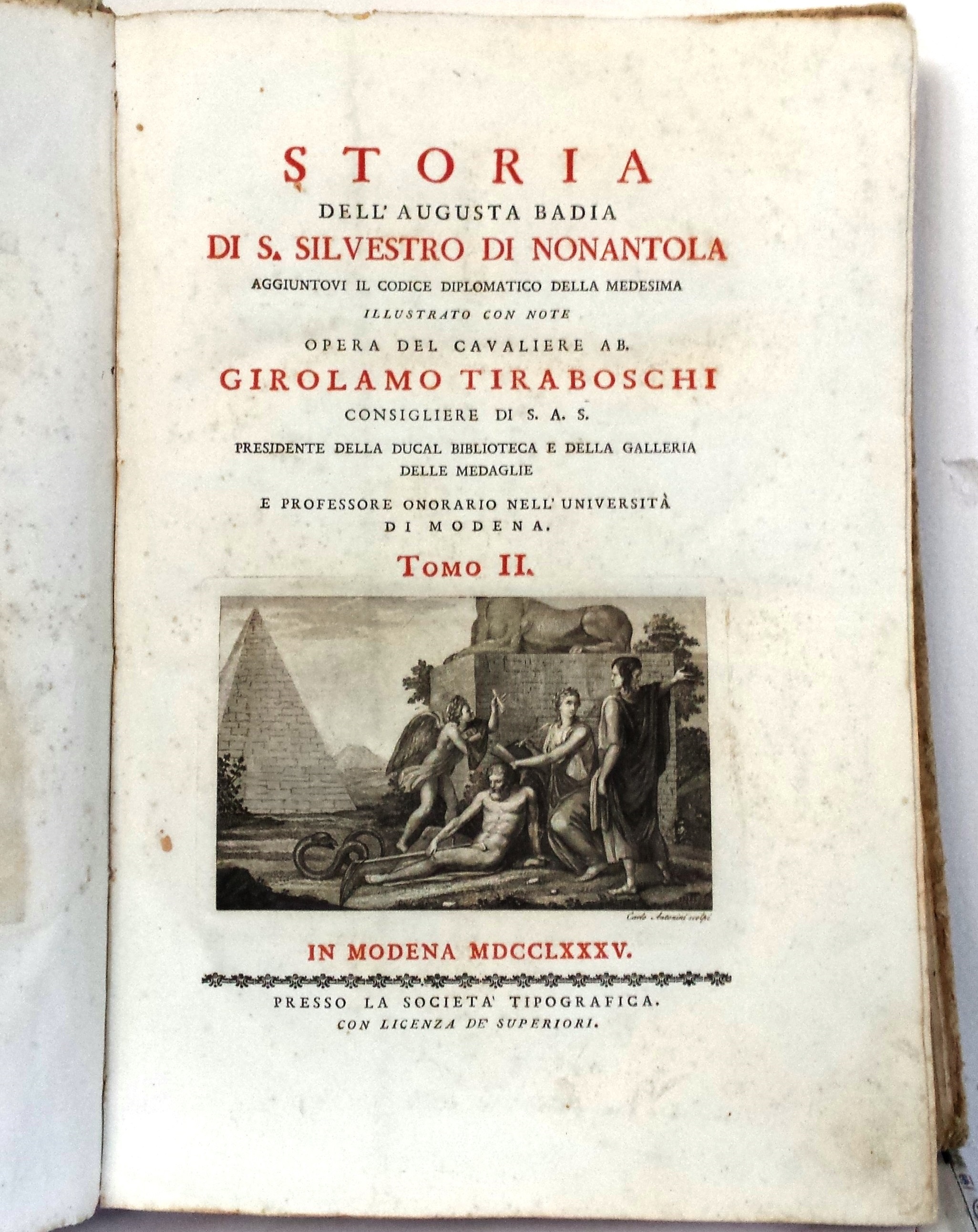 Libro dello storico Girolamo Tiraboschi del 1785
